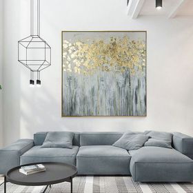 Oil Painting Handmade Hand Painted Wall Art Modern Gold Foil Tree Abstract  home corridor living room bedroom luxurious adornment painting - 90x90cm