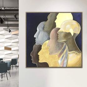 Big Size Gold Face Handpainted Painting Handmade Wall Art Gold Abstract Figure Canvas Painting Home Decoration Decor - 80x80cm