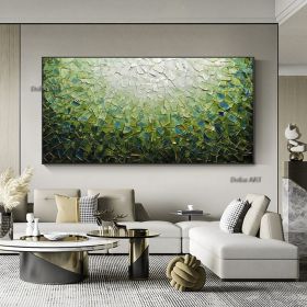 Handmade Large Abstract Oil Painting on Canvas;  Original Textured Boho Wall Art Green Fancy Acrylic Painting Modern Living Room Home Decor - 90X120cm