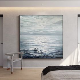 Hand Painted Abstract Landscape Oil Painting Oil Painting Seascape Clouds Nordic Wall Art Picture Modern Living Room Decor - 80x80cm
