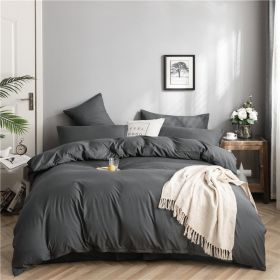 Simple Style Bedding 4 Piece Quilt Cover Sheet Pillowcase Cotton Spring Summer Autumn Winter Solid Two-color Student Dormitory - Dark Gray - 220x240cm
