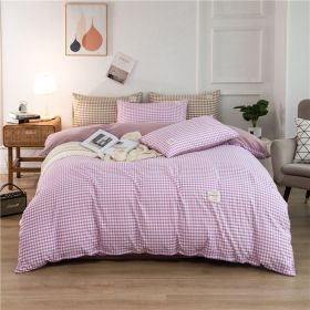 Simple Style Bedding 4 Piece Quilt Cover Sheet Pillowcase Cotton Spring Summer Autumn Winter Solid Two-color Student Dormitory - purple plaid - 200x23