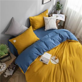 Simple Style Bedding 4 Piece Quilt Cover Sheet Pillowcase Cotton Spring Summer Autumn Winter Solid Two-color Student Dormitory - yellow blue - 200x230