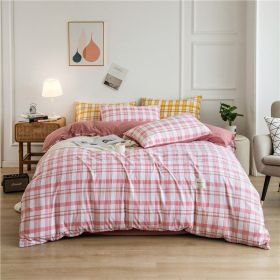 Simple Style Bedding 4 Piece Quilt Cover Sheet Pillowcase Cotton Spring Summer Autumn Winter Solid Two-color Student Dormitory - pink plaid - 180x200c