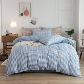 Simple Style Bedding 4 Piece Quilt Cover Sheet Pillowcase Cotton Spring Summer Autumn Winter Solid Two-color Student Dormitory - Blue plaid - 200x230c