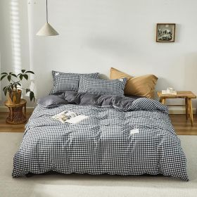 Simple Style Bedding 4 Piece Quilt Cover Sheet Pillowcase Cotton Spring Summer Autumn Winter Solid Two-color Student Dormitory - small black plaid - 1