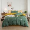 Simple Style Bedding 4 Piece Quilt Cover Sheet Pillowcase Cotton Spring Summer Autumn Winter Solid Two-color Student Dormitory - dark green plaid - 15