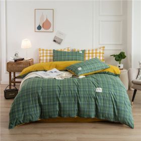 Simple Style Bedding 4 Piece Quilt Cover Sheet Pillowcase Cotton Spring Summer Autumn Winter Solid Two-color Student Dormitory - dark green plaid - 18