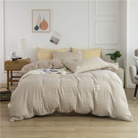 Simple Style Bedding 4 Piece Quilt Cover Sheet Pillowcase Cotton Spring Summer Autumn Winter Solid Two-color Student Dormitory - Khaki plaid - 200x230