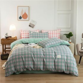 Simple Style Bedding 4 Piece Quilt Cover Sheet Pillowcase Cotton Spring Summer Autumn Winter Solid Two-color Student Dormitory - green plaid - 220x240