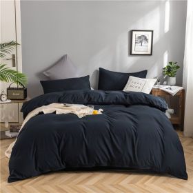 Simple Style Bedding 4 Piece Quilt Cover Sheet Pillowcase Cotton Spring Summer Autumn Winter Solid Two-color Student Dormitory - Navy blue - 200x230cm