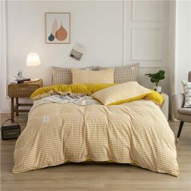 Simple Style Bedding 4 Piece Quilt Cover Sheet Pillowcase Cotton Spring Summer Autumn Winter Solid Two-color Student Dormitory - yellow plaid - 200x23
