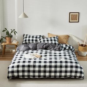 Simple Style Bedding 4 Piece Quilt Cover Sheet Pillowcase Cotton Spring Summer Autumn Winter Solid Two-color Student Dormitory - black plaid - 180x200