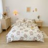 Washed Cotton Bedding 4 Piece Set 1.5m-2.2m Quilt Cover Sheet Pillowcase Plaid Stripes Student Dormitory Adult Child Boys Girls - Bear - Beige - 1.8m