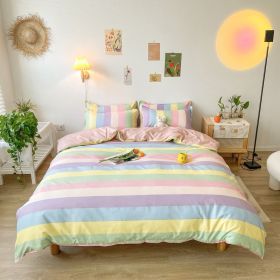 Washed Cotton Bedding 4 Piece Set 1.5m-2.2m Quilt Cover Sheet Pillowcase Plaid Stripes Student Dormitory Adult Child Boys Girls - multicolor - 2m bed