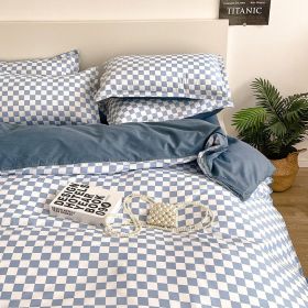 Washed Cotton Bedding 4 Piece Set 1.5m-2.2m Quilt Cover Sheet Pillowcase Plaid Stripes Student Dormitory Adult Child Boys Girls - Checkerboard - Blue