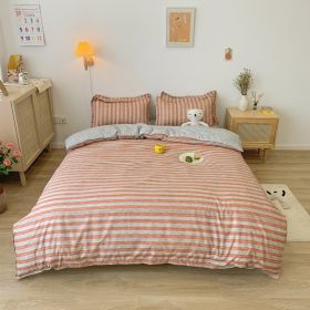 Washed Cotton Bedding 4 Piece Set 1.5m-2.2m Quilt Cover Sheet Pillowcase Plaid Stripes Student Dormitory Adult Child Boys Girls - Stripes - Orange - 1