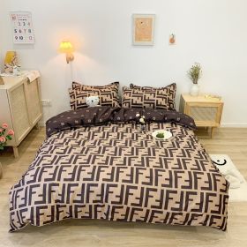 Washed Cotton Bedding 4 Piece Set 1.5m-2.2m Quilt Cover Sheet Pillowcase Plaid Stripes Student Dormitory Adult Child Boys Girls - dark brown - 2.2m be