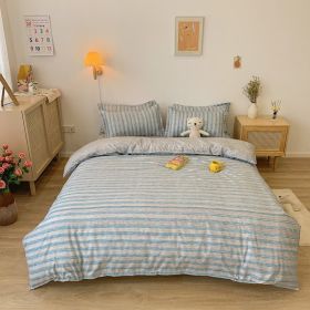 Washed Cotton Bedding 4 Piece Set 1.5m-2.2m Quilt Cover Sheet Pillowcase Plaid Stripes Student Dormitory Adult Child Boys Girls - Stripes - Blue - 2.2