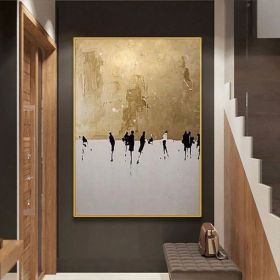 100% Hand Painted Abstract Oil Painting Wall Art Figure Picture Gold Foil Minimalist Modern On Canvas Decor For Living Room No Frame - 100x150cm
