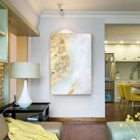 100% Hand Painted Abstract Oil Painting Wall Art White Gold Foil Minimalist Modern On Canvas Decor For Living Room Office No Frame - 100x150cm