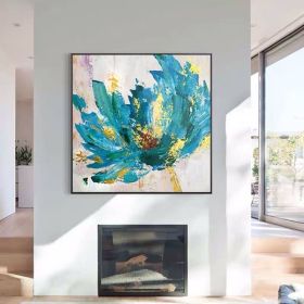 100% Handmade Abstract Oil Painting Top Selling Wall Art Modern Minimalist Blue Color Flowers Picture Canvas Home Decor For Living Room No Frame - 90x
