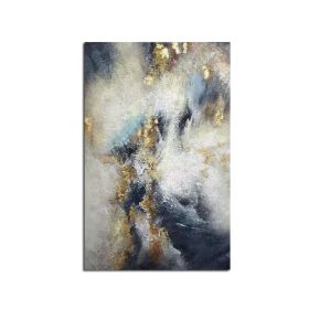 Handmade Top Selling Abstract Oil Painting Wall Art Modern Minimalist Blue Color Gold Foil Picture Canvas Home Decoration For Living Room No Frame - 1