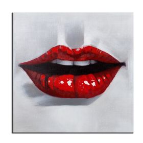 100% Hand Painted  Abstract Oil Painting Wall Art Modern Minimalist Red Lips Fashion Picture Canvas Home Decor For Living Room Bedroom No Frame - 150x