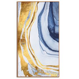 100% Handmade Gold Foil Abstract Oil Painting Wall Art Modern Minimalist Blue Marble Abstract Picture Canvas Home Decor For Living Room No Frame - 70x