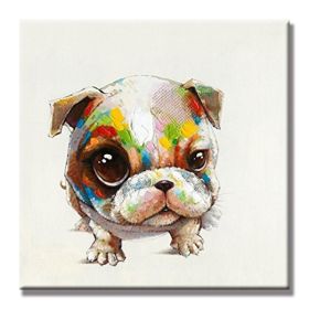 100% Hand Painted  Abstract Oil Painting Wall Art Modern Minimalist Cute Dog Fashion Picture Canvas Home Decor For Living Room No Frame - 100x100cm