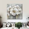 Hand Painted Oil Paintings Hand Painted Square Floral / Botanical Pop Art Living Room Hallway Bedroom Luxurious Decorative Painting - 100x100cm - 01