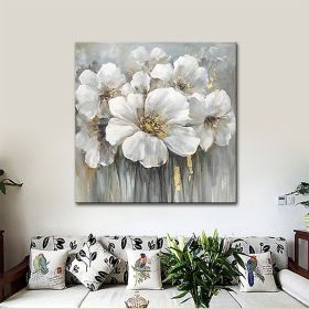 Hand Painted Oil Paintings Hand Painted Square Floral / Botanical Pop Art Living Room Hallway Bedroom Luxurious Decorative Painting - 90x90cm - 01