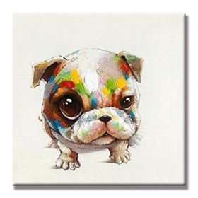 100% Hand Painted  Abstract Oil Painting Wall Art Modern Minimalist Cute Dog Fashion Picture Canvas Home Decor For Living Room No Frame - 80x80cm