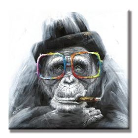 Hand Painted  Abstract Oil Painting Wall Art Modern Minimalist Gorilla Picture Canvas Home Decor For Living Room No Frame - 60x60cm