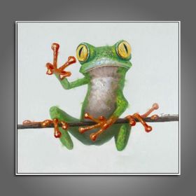 100% Hand Painted  Abstract Oil Painting Wall Art Modern Minimalist Frog Picture Canvas Home Decor For Living Room No Frame - 60x60cm