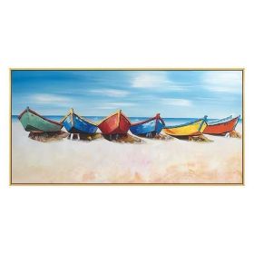 Hand Painted Boat Beach Canvas Painting Landscape Oil Painting For Living Room Salon Decoration Modern Wall Art Picture Handmade - 50x100cm