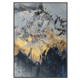 Best Art  Blue Gray Yellow Abstract Gold Foil Oil Painting Canvas Handmade Painting Home Decor Oil Painting Artwork No Frame - 60x90cm