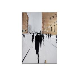 100% Hand Painted Abstract Oil Painting Wall Art Modern Figure Stand On the Street On Canvas Home Decoration For Living Room No Frame - 60x90cm