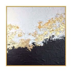 Top Selling Handmade Abstract Oil Painting Wall Art Modern Minimalist White and Black Gold Foil Canvas Home Decor For Living Room Bedroom No Frame - 8