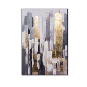 Top Selling Handmade Abstract Oil Painting Wall Art Modern City Building Gold Foil Picture Canvas Home Decor For Living Room Bedroom No Frame - 60x90c