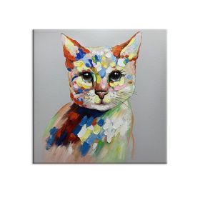 Modern Children Room Decoration Lovely Pet Cat Picture Art Hand-painted Abstract Oil Painting Animal Canvas Wall Art Pieces - 120x120cm