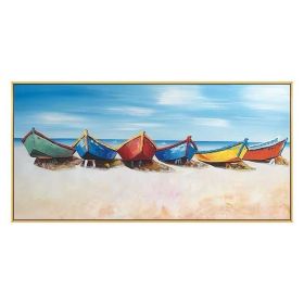 Hand Painted Boat Beach Canvas Painting Landscape Oil Painting For Living Room Salon Decoration Modern Wall Art Picture Handmade - 90x120cm