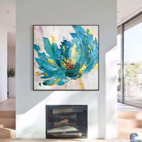 100% Handmade Abstract Oil Painting Top Selling Wall Art Modern Minimalist Blue Color Flowers Picture Canvas Home Decor For Living Room No Frame - 70x