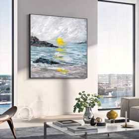 Abstract Golden White Flowers Hand Painted Oil Painting On Canvas Art Wall Pictures Painting For Living Room Home Decor Gift - 120x120cm