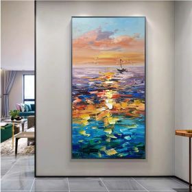 Handmade Landscape Lake Sky Oil Painting On Canvas Abstract Gold Art Wall Picture Modern Home Decoration For Living Room - 50x100cm