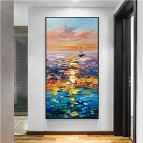 Handmade Landscape Lake Sky Oil Painting On Canvas Abstract Gold Art Wall Picture Modern Home Decoration For Living Room - 60x120cm