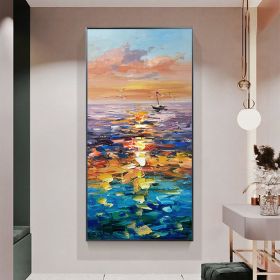 Handmade Landscape Lake Sky Oil Painting On Canvas Abstract Gold Art Wall Picture Modern Home Decoration For Living Room - 75x150cm