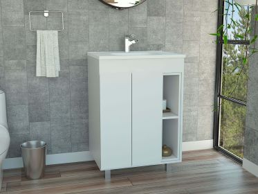 Palmer 24" Free Standing Vanity Cabinet; One Cabinet With Division; Two Small Shelves - White
