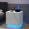 Nightstands LED Side Tables Bedroom Modern End Tables with 2 Drawers for Living Room Bedroom White - as Pic