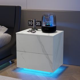 Nightstands LED Side Tables Bedroom Modern End Tables with 2 Drawers for Living Room Bedroom White - as Pic